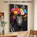 Floral Zebra Painting Poster, Vibrant Realistic Zebra With Colorful Flower Crown Poster, Eye-catching Decorative Artwork Ideal For Living Room_maomaolike.com