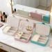 Portable Multi-Compartment Box With Velvet Lining - Travel-Friendly Pink Jewelry Organizer For Accessories_maomaolike.com