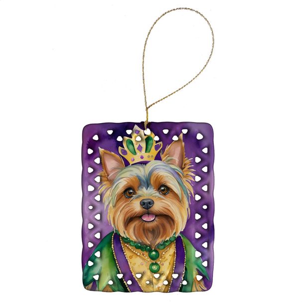 Yorkshire Terrier King Of Mardi Gras Porcelain Ornament Christmas Tree Hanging Decorations For Home Christmas Holiday, Rectangle, Gift, Multicolor_maomaolike.com