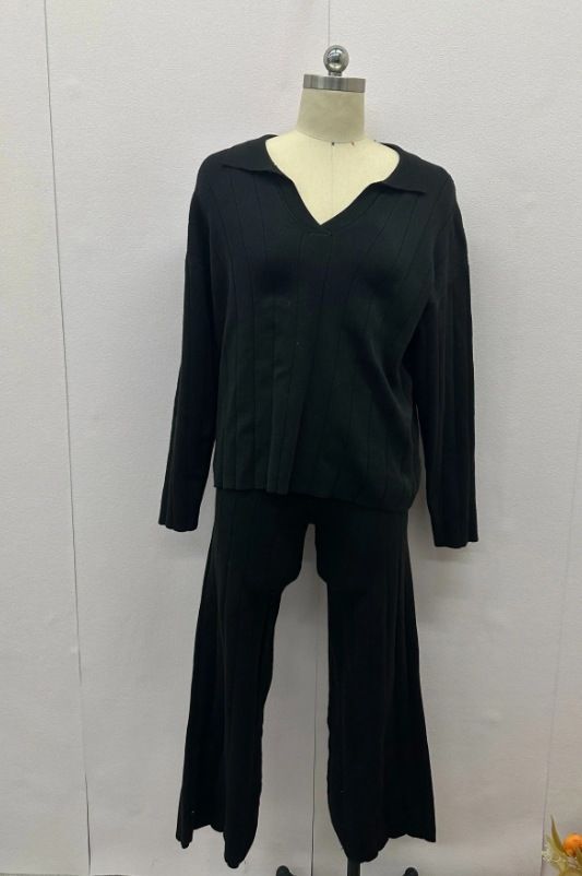 Women's Clothing autumn new solid color polo collar line pattern slim lazy style suit for women_maomaolike.com