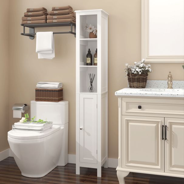 66.92" Tall Bathroom Storage Cabinet With Adjustable Shelves,Slim 1 Doors Freestanding Cabinet With Anti-Tip, Open Compartments, For Home, Small Spaces, Bathroom,Kitchen, Living Room_maomaolike.com