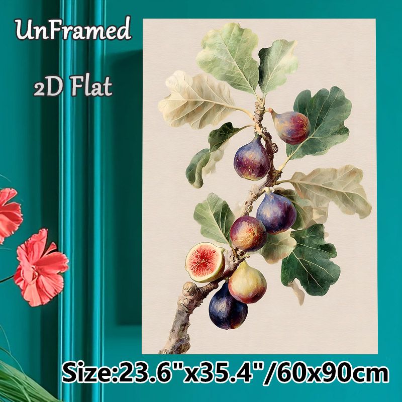 Fig Branch Painting Poster, Soft-toned Realistic Botanical Fig Cluster Poster, Delicate Natural Fruit Artwork Ideal For Kitchen, Dining Room Wall_maomaolike.com