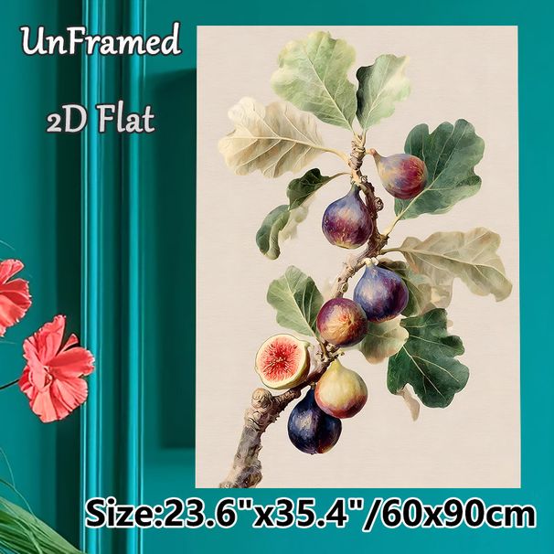Fig Branch Painting Poster, Soft-toned Realistic Botanical Fig Cluster Poster, Delicate Natural Fruit Artwork Ideal For Kitchen, Dining Room Wall_maomaolike.com