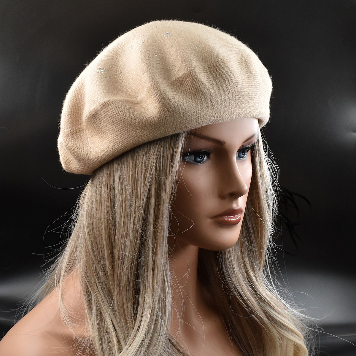 Hot Sale new Women's Hat Fashion Solid Color Wool Knitted Berets With Rhinestones Ladies Beanie Beret Black wine red cap female_maomaolike.com