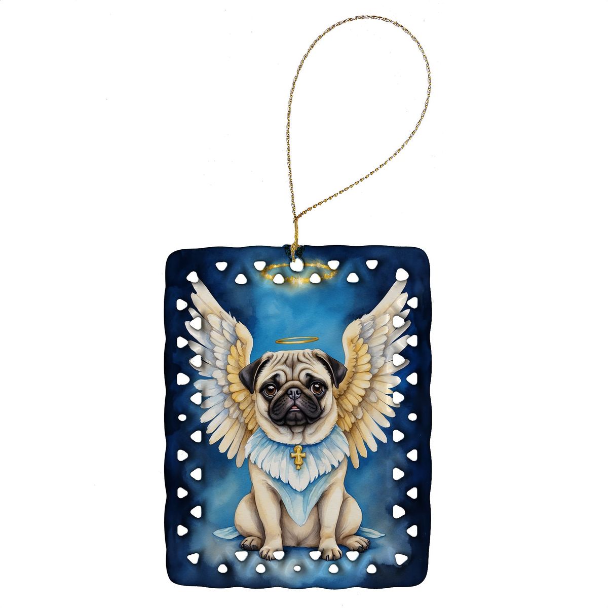 Pug My Angel Porcelain Ornament Christmas Tree Hanging Decorations For Home Christmas Holiday, Rectangle, Gift, Multicolor_maomaolike.com
