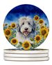 Old English Sheepdog In Sunflowers Large Sandstone Coasters Pack Of 4 Absorbent Round Coasters Decor Gifts For Men Or Women, 4 In, Multicolor_maomaolike.com