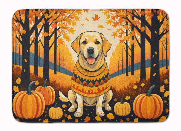 Yellow Labrador Retriever Fall Memory Foam Kitchen Mat Machine Washable Anti-Fatigue Mat Cushion Comfort Bath Mat Or Kitchen Rug_maomaolike.com