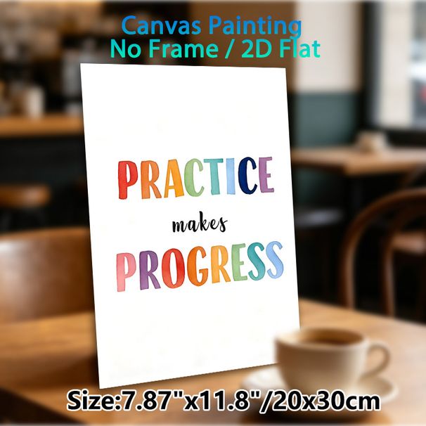 Practice Makes Progress Motivational Painting Poster, Watercolor Colorful Typography Poster, Inspirational Wall Decor Suitable For Study Space, Home_maomaolike.com