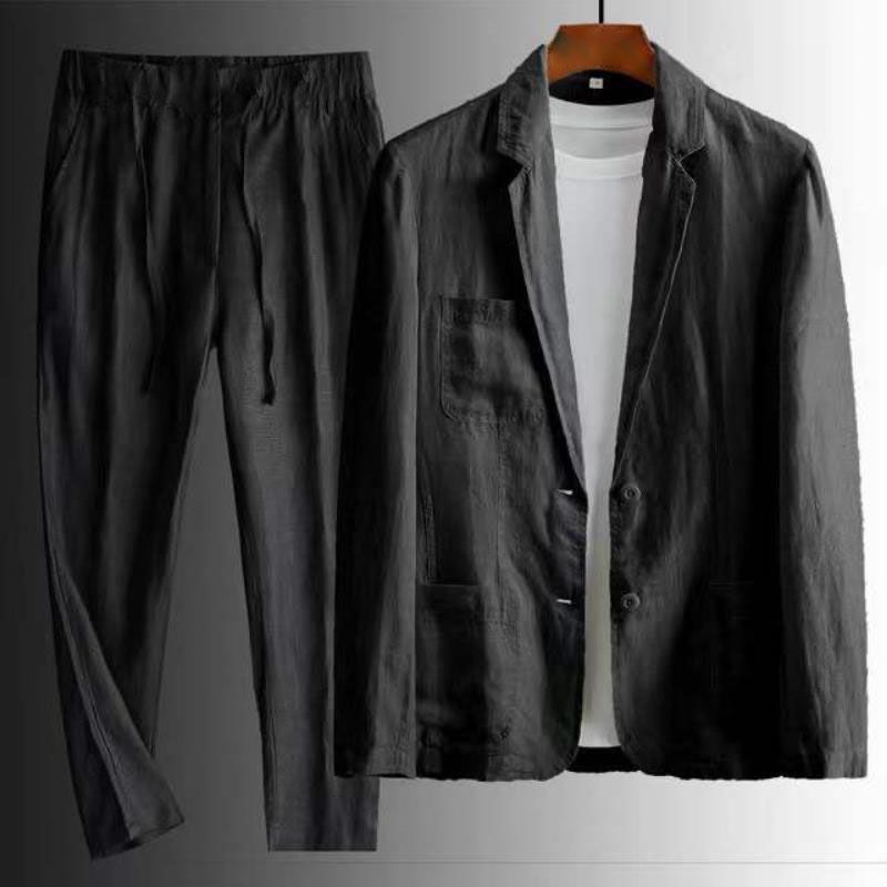 Men's Clothing 2026 New Simple Casual Linen Suit For Men Spring And Summer Thin Style Youth Korean Style Fashion Summer Loose Handsome Two-Piece Suit_maomaolike.com