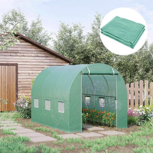 Outsunny 9.8' X 6.6' X 6.6' Plastic Greenhouse Cover Replacement, Heavy Duty Waterproof Tarp For Hoop House, Sheeting With 6 Windows, Door & Reinforcement Grid, Green_maomaolike.com