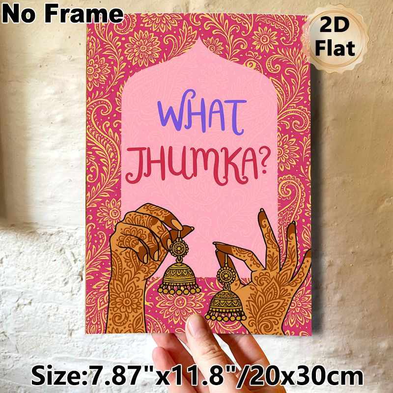 Jhumka Themed Painting Poster, Vibrant Indian Ethnic Style Poster, Decorative Artwork Featuring Henna-adorned Hands With Traditional Jhumkas, Ideal_maomaolike.com
