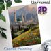 Mosque Themed Painting Poster, Vibrant Textured Oil Painting Style Poster, Scenic Artwork Featuring Mosque, Mountain Backdrop & Blooming Wildflower_maomaolike.com