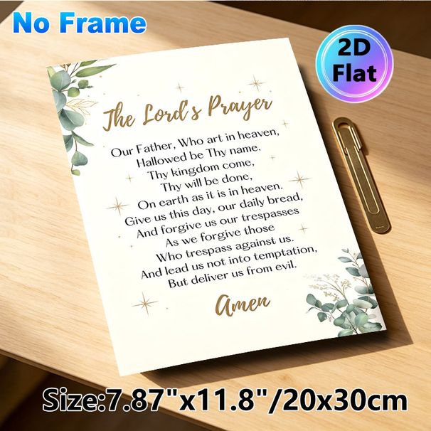 The Lord's Prayer Painting Poster, Elegant Watercolor Eucalyptus & Gold Accented Text Poster, Inspirational Religious Verse Decor For Home, Prayer_maomaolike.com