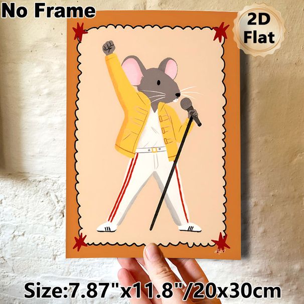Singing Mouse Painting Poster, Vibrant Cartoon Style Poster, Playful Rock-star Mouse Design With Raised Fist And Microphone, Charming Decor For Living_maomaolike.com