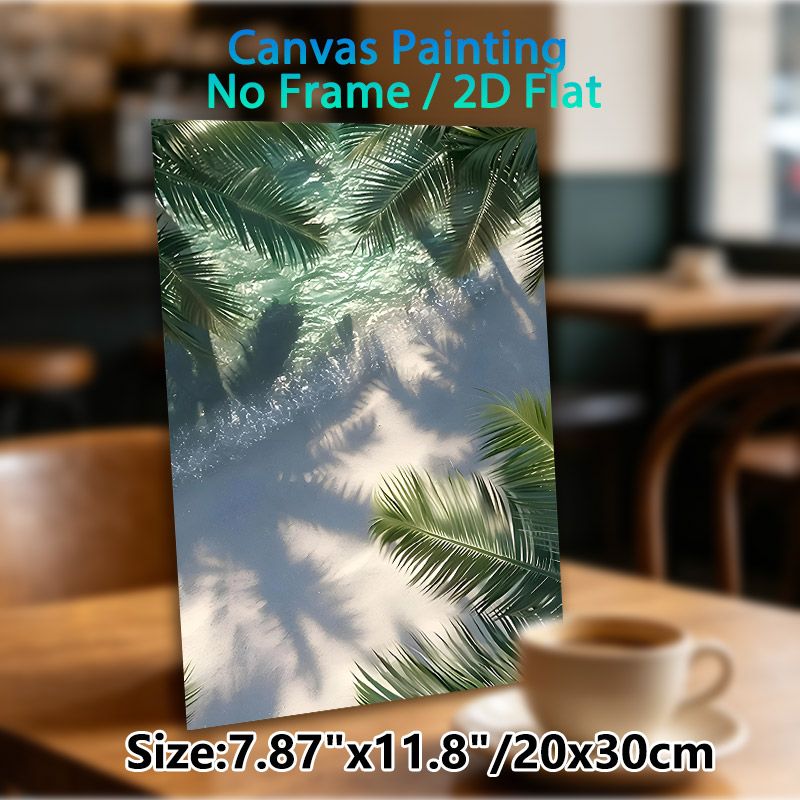 Tropical Palm & Water Scene Painting Poster, Soft-hued Tranquil Coastal View Poster, Delivers Serene Natural Ambiance, Suitable For Living Room_maomaolike.com
