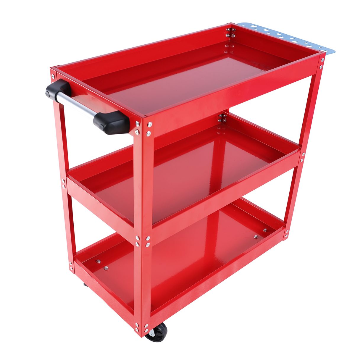 Tool Cart On Wheels, 3 Tier Rolling Mechanic Tool Cart, Heavy Duty Steel Utility Cart W/Lockable Wheels, 450 LBS Capacity Industrial Service Cart For Garage, Warehouse, Workshop (Bright Red)_maomaolike.com