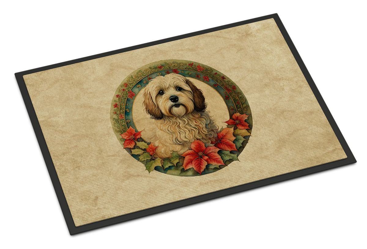 Havanese Christmas Flowers Doormat Front Door Mat Indoor Outdoor Rugs For Entryway, Non Slip Washable Low Pile, 24H X 36W_maomaolike.com