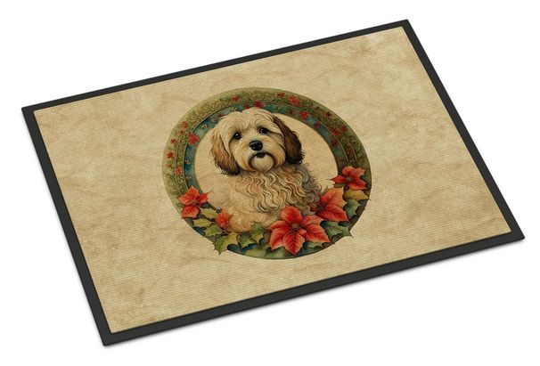 Havanese Christmas Flowers Doormat Front Door Mat Indoor Outdoor Rugs For Entryway, Non Slip Washable Low Pile, 24H X 36W_maomaolike.com