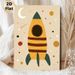 Space Rocket Painting Poster, Vintage Minimalist Warm-toned Rocket With Moon, Shooting Stars & Planets Poster, Whimsical Space-themed Decor, Ideal For_maomaolike.com