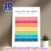 Days Of The Week Multilingual Painting Poster, Vibrant Color-coded Multilingual Days Chart Poster, Useful For Language Learning, Ideal For Study_maomaolike.com