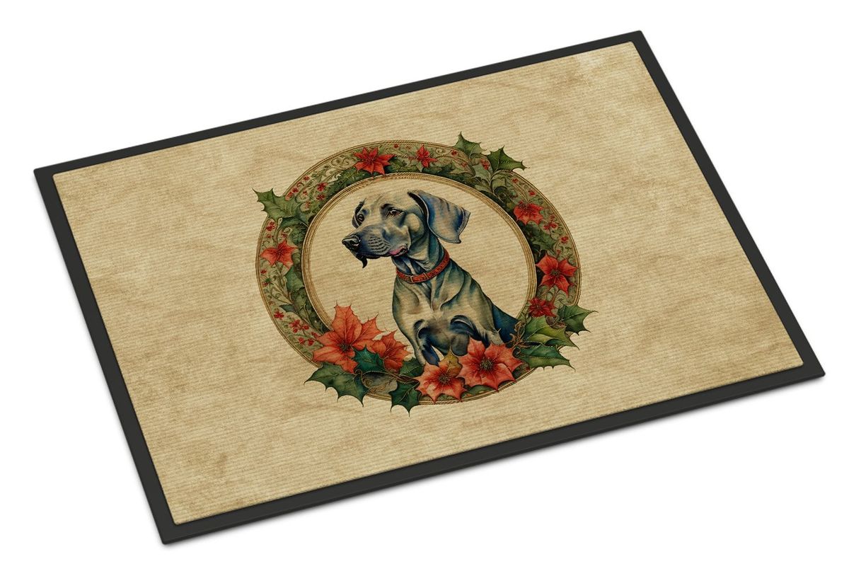 Weimaraner Christmas Flowers Doormat Front Door Mat Indoor Outdoor Rugs For Entryway, Non Slip Washable Low Pile, 24H X 36W_maomaolike.com