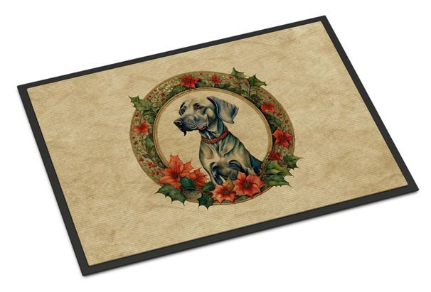 Weimaraner Christmas Flowers Doormat Front Door Mat Indoor Outdoor Rugs For Entryway, Non Slip Washable Low Pile, 24H X 36W_maomaolike.com