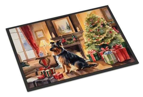 Australian Terrier Cozy Christmas Doormat Front Door Mat Indoor Outdoor Rugs For Entryway, Non Slip Washable Low Pile, 24H X 36W_maomaolike.com