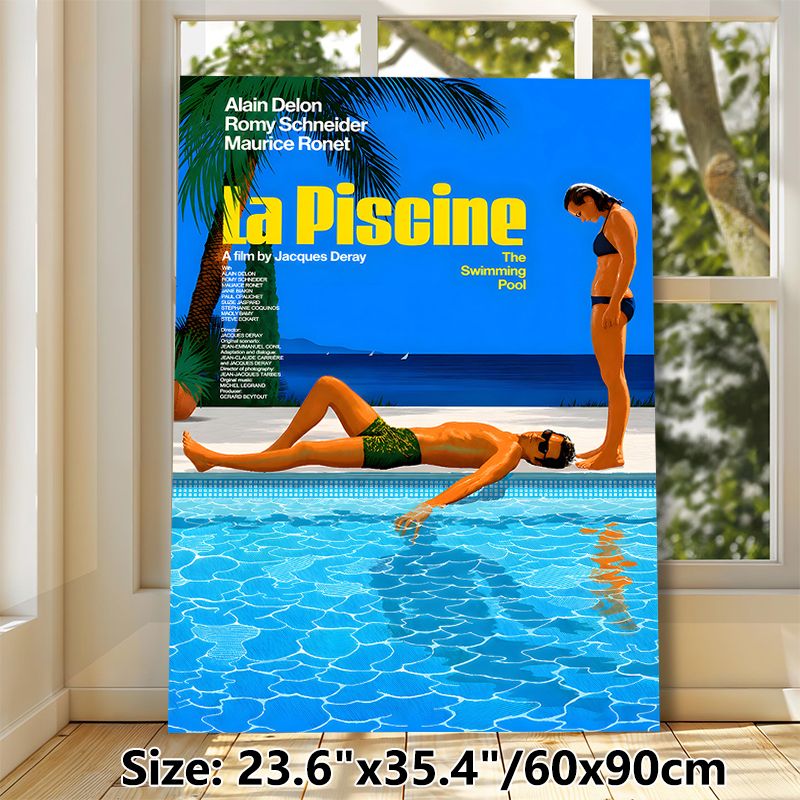 Swimming Pool Themed Movie Painting Poster, Vibrant Retro Cinematic Scene Poster, Stylish Vintage Film Artwork Suitable For Home Theater, Living Room_maomaolike.com