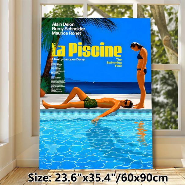 Swimming Pool Themed Movie Painting Poster, Vibrant Retro Cinematic Scene Poster, Stylish Vintage Film Artwork Suitable For Home Theater, Living Room_maomaolike.com