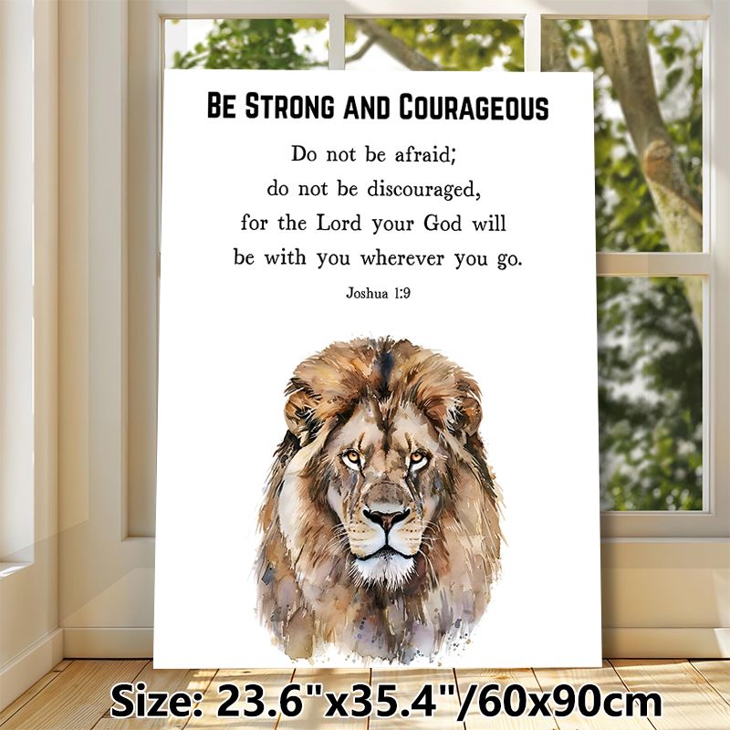 Religious Bible Verse Lion Painting Poster, Soft Watercolor Lion Portrait Poster, Inspirational Spiritual Decor Ideal For Home, Office, Prayer Room_maomaolike.com