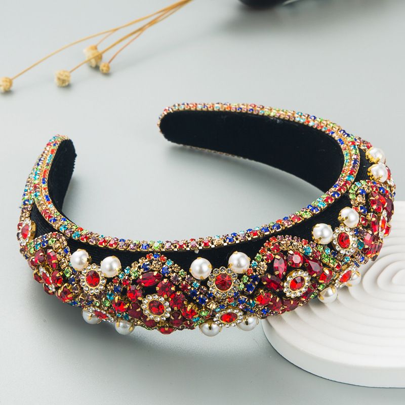 Pdmcms Women's New European and American Style Headband with Heavy Craftsmanship Diamond Inlaid Pearl Velvet Retro Sponge Headband_maomaolike.com
