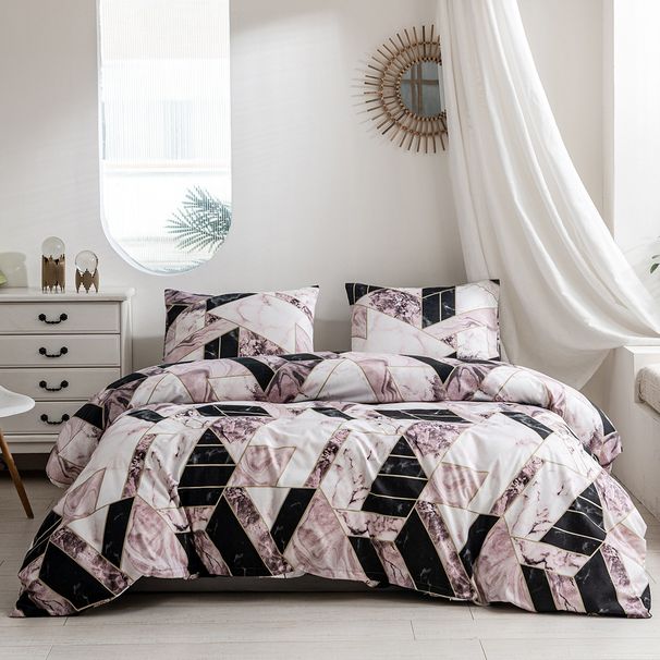 Bedding Sets Colorful Geometric Marble Pattern Printed Quilt Set Three Piece Set_maomaolike.com