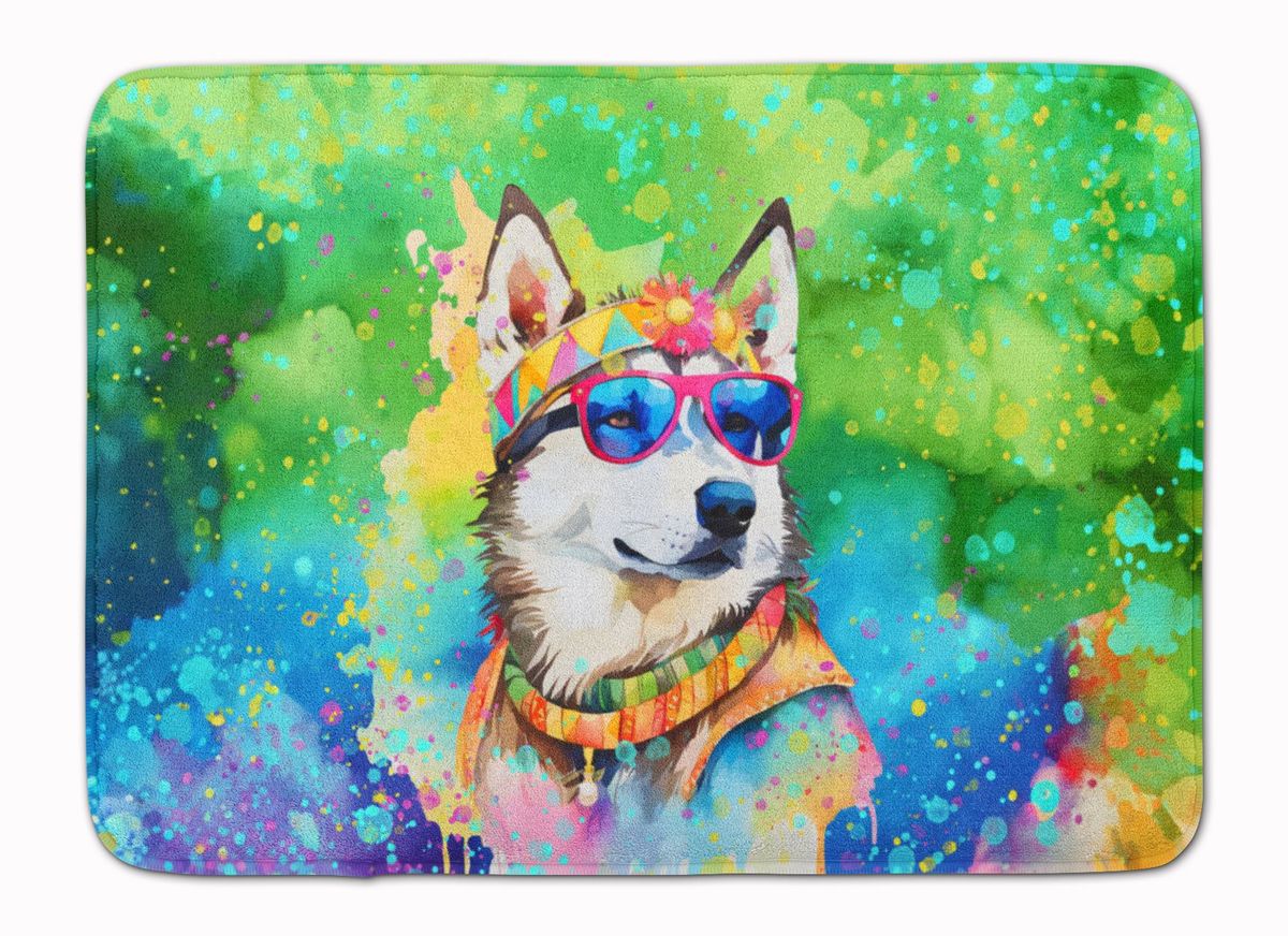 Siberian Husky Hippie Dawg Memory Foam Kitchen Mat Machine Washable Anti-Fatigue Mat Cushion Comfort Bath Mat Or Kitchen Rug_maomaolike.com