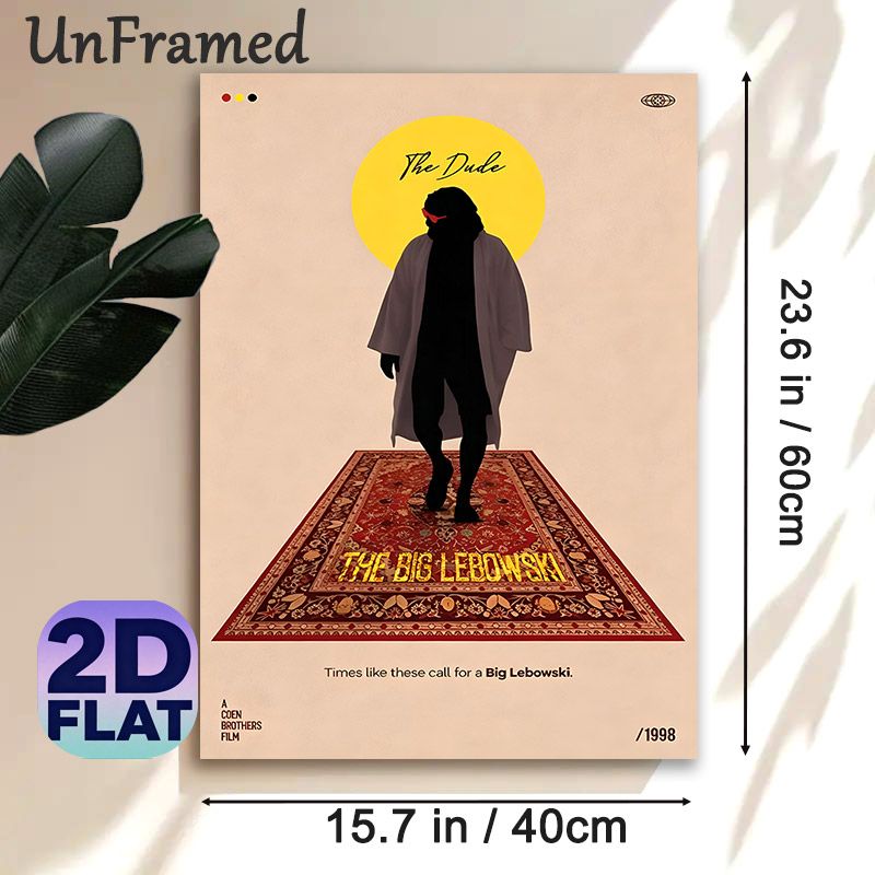 The Big Lebowski Painting Poster, Stylized Minimalist Silhouette & Ornate Rug Graphic Poster, Vintage Film-themed Wall Decor For Home Theater, Living_maomaolike.com