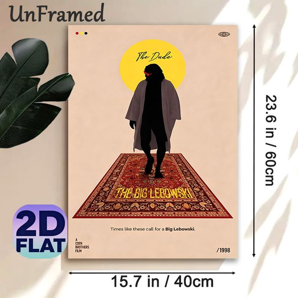 The Big Lebowski Painting Poster, Stylized Minimalist Silhouette & Ornate Rug Graphic Poster, Vintage Film-themed Wall Decor For Home Theater, Living_maomaolike.com