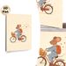 Cycling Mouse Painting Poster, Soft-toned Cute Cartoon Poster, Whimsical Design Featuring Mouse In Striped Outfit Riding Bike With Bread Basket And_maomaolike.com