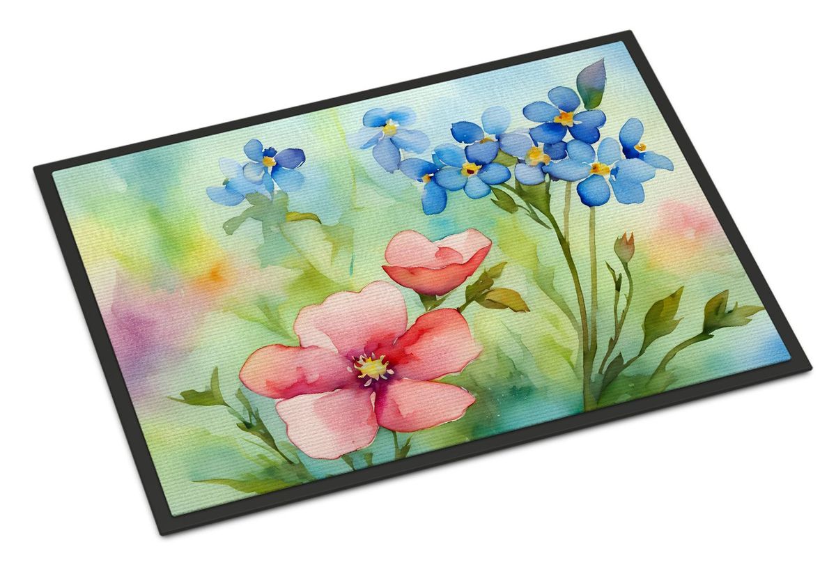 Alaska Forget-me-nots In Watercolor Doormat Front Door Mat Indoor Outdoor Rugs For Entryway, Non Slip Washable Low Pile, 24H X 36W_maomaolike.com