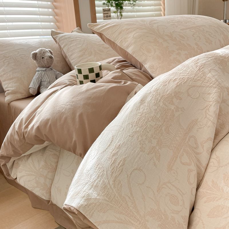 Home Textile Three Layer Yarn Jacquard Washed Cotton Bedding Four Piece Set Pure Cotton 100 Quilt Cover Bed Sheet Bed Sheet_maomaolike.com