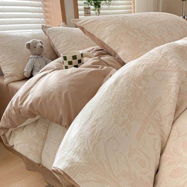 Home Textile Three Layer Yarn Jacquard Washed Cotton Bedding Four Piece Set Pure Cotton 100 Quilt Cover Bed Sheet Bed Sheet_maomaolike.com