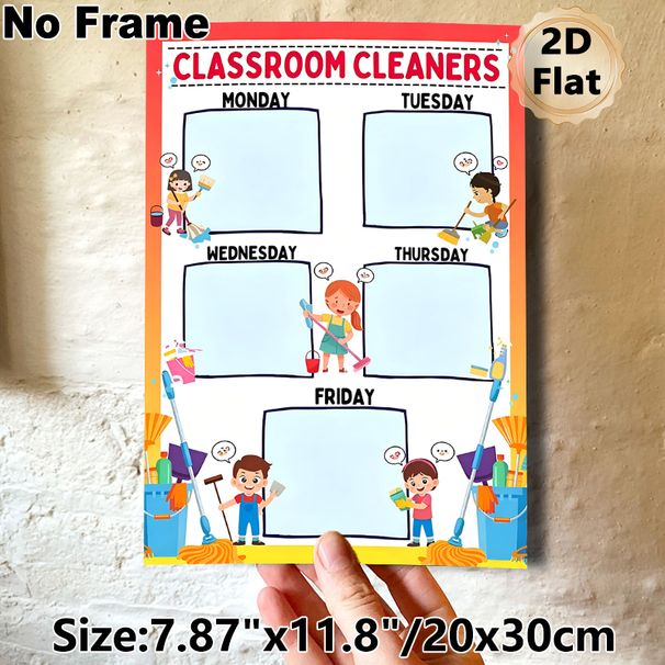 Classroom Cleaners Weekly Schedule Painting Poster, Vibrant Cartoon-style Poster, Practical Weekly Cleaning Duty Layout To Arrange Tasks, Ideal For_maomaolike.com