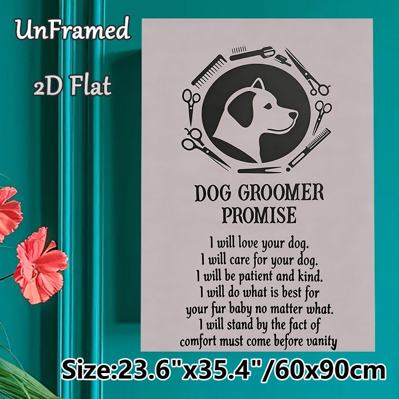 Dog Groomer Promise Painting Poster, Minimalist Black-and-white Dog Grooming Themed Graphic Poster, Heartfelt Caring Message, Ideal For Dog Grooming_maomaolike.com