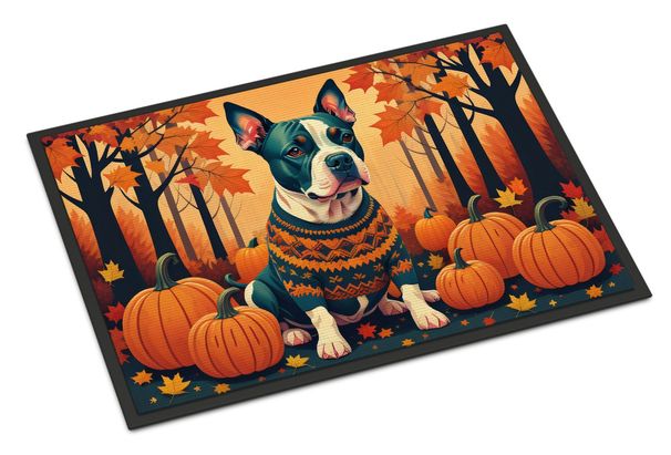 Pit Bull Terrier Fall Doormat Front Door Mat Indoor Outdoor Rugs For Entryway, Non Slip Washable Low Pile, 24H X 36W_maomaolike.com