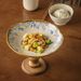 9-Inch Vintage Pedestal Fruit Bowl - Hand-Painted Blue Hibiscus Ceramic On Solid Wood Base, Elegant Serving Tray For_maomaolike.com