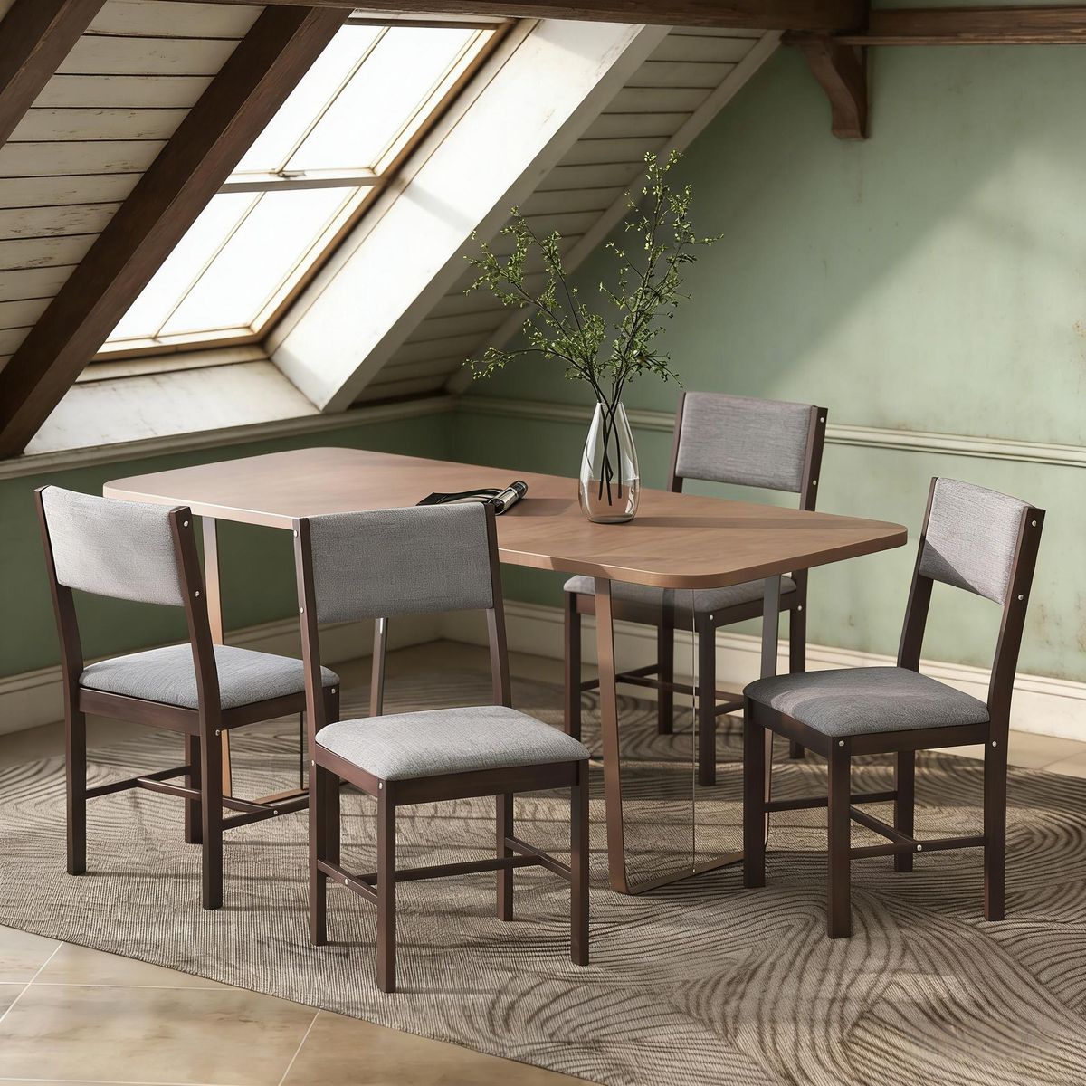Dining Chairs Set Of 4, Linen Fabric Kitchen Chairs With Rubberwood Legs_maomaolike.com