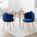 Modern Velvet Dining Chairs Set Of 2, Upholstered Woven Dining Chair With Golden Metal Legs, Upholstered Dining Chairs For Dining Room, Kitchen, Vanity, Living Room BLUE_maomaolike.com