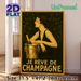 Champagne & Vintage Lady Painting Poster, Elegant Art Deco Style Poster, Retro Dark-toned Design With Graceful Lady And Champagne Bucket, Suitable For_maomaolike.com