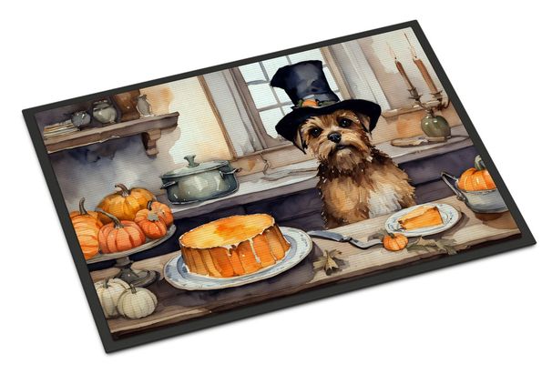 Border Terrier Fall Kitchen Pumpkins Doormat Front Door Mat Indoor Outdoor Rugs For Entryway, Non Slip Washable Low Pile, 24H X 36W_maomaolike.com