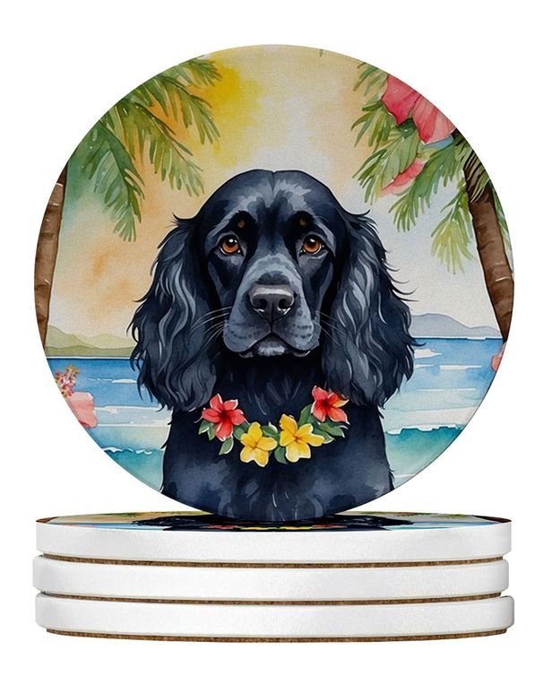 Cocker Spaniel Luau Large Sandstone Coasters Pack Of 4 Absorbent Round Coasters Decor Gifts For Men Or Women, 4 In, Multicolor_maomaolike.com