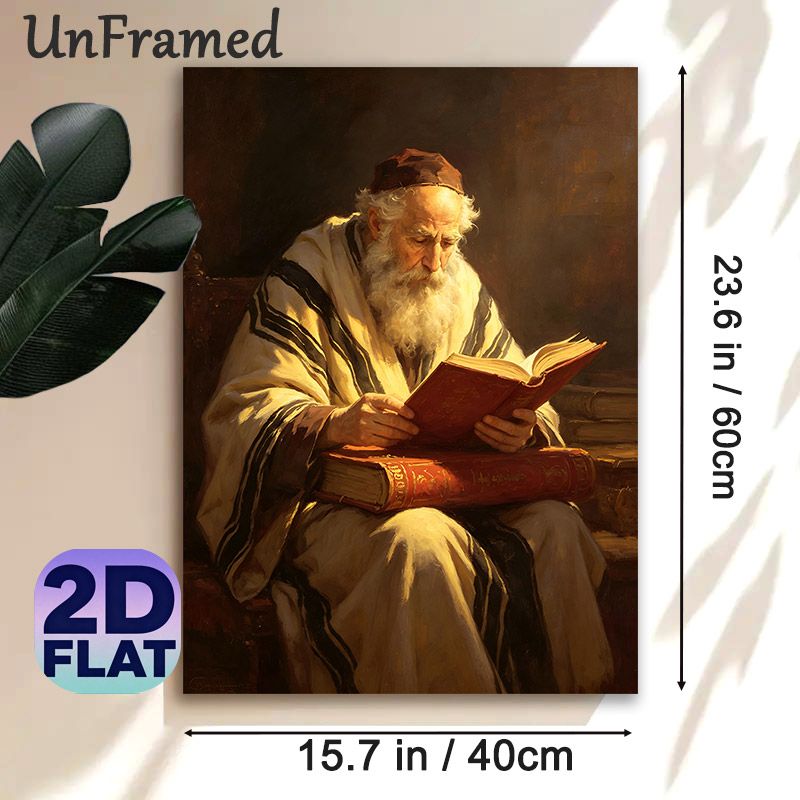Elderly Scholar Reading Painting Poster, Warm-toned Realistic Oil Painting Style Poster, Serene Elegant Artwork Suitable For Study, Living Room And_maomaolike.com