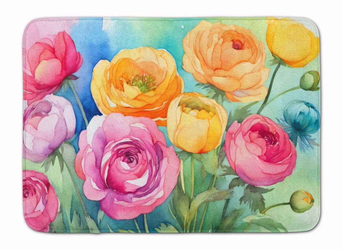 Ranunculus In Watercolor Memory Foam Kitchen Mat Machine Washable Anti-Fatigue Mat Cushion Comfort Bath Mat Or Kitchen Rug_maomaolike.com